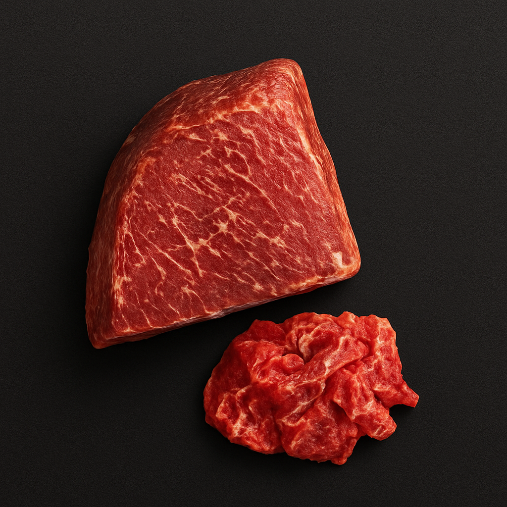 Homemade beef cecina slices, air-dried and salted with dark edges and marbled texture, arranged on rustic board