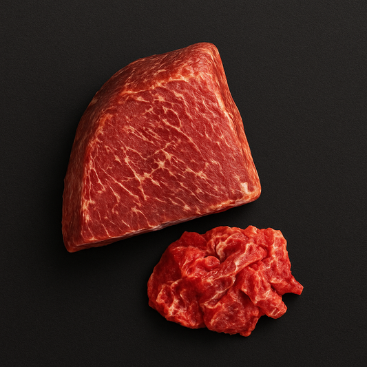 Homemade beef cecina slices, air-dried and salted with dark edges and marbled texture, arranged on rustic board