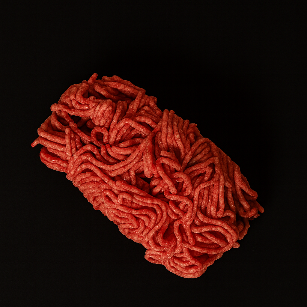 Raw Wagyu minced beef with rich marbling, deep red color and fine grind, displayed on parchment paper